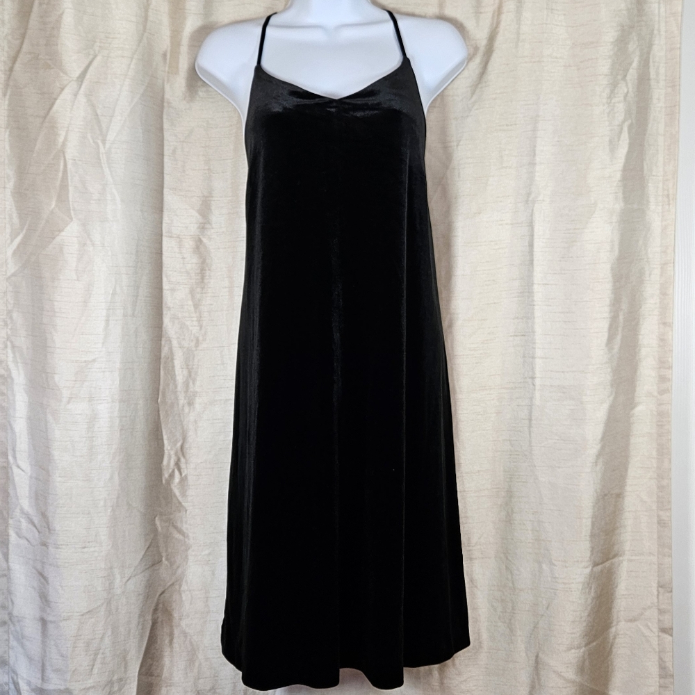 NWOT Loft black velvet halter A-line swing dress Womens Medium - Picture 8 of 9